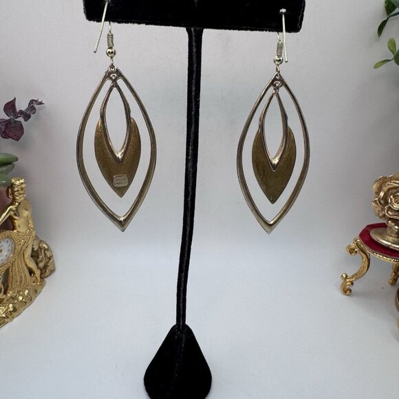 Alexis Bittar Gold Lucite Dangle Earrings Gold Tone- Beautiful AB Earrings Gold - Picture 2 of 5